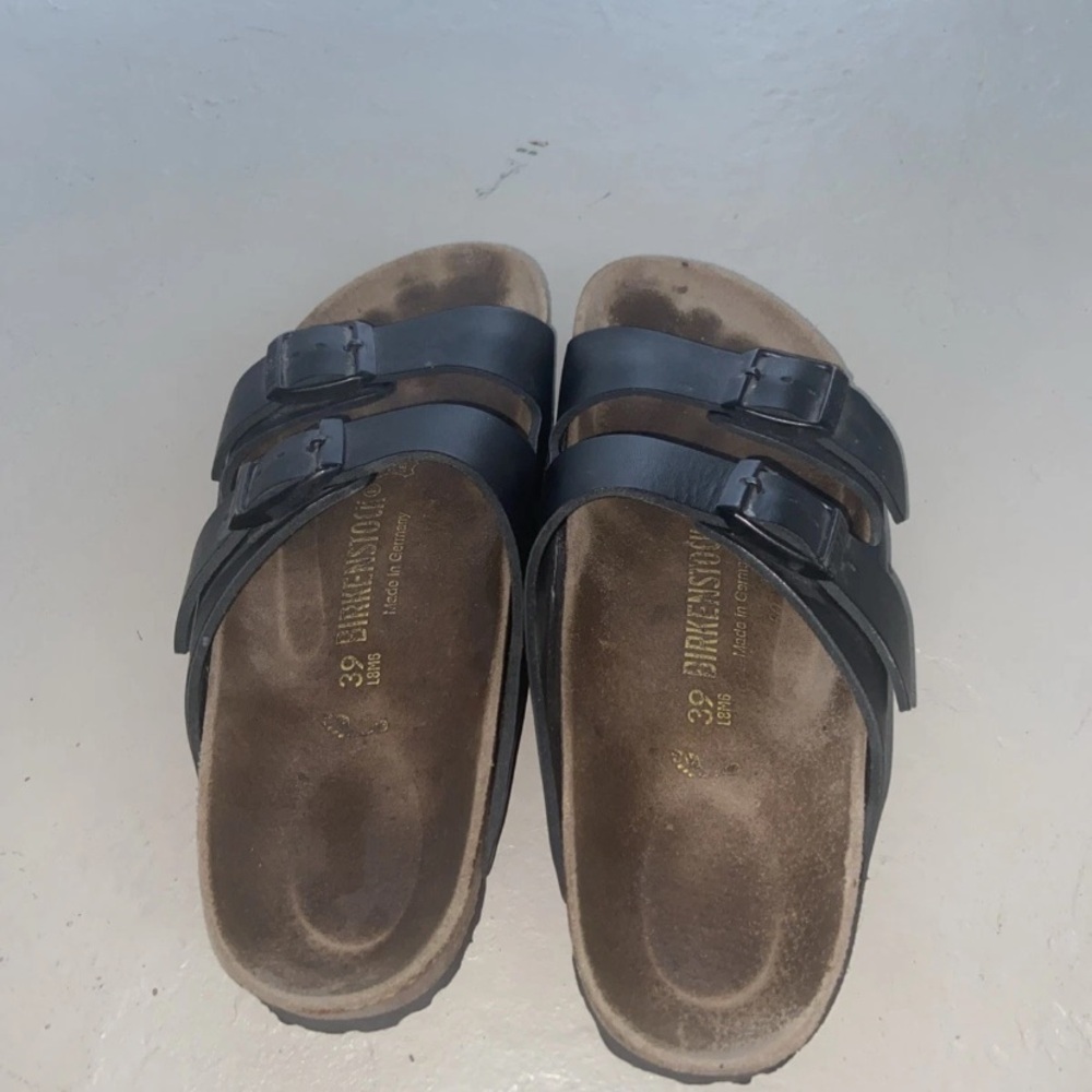 BIRKENSTOCK Arizona Women 2-strap Sandals Black Leather Size 39 250 L8 M6 US-8 - Picture 5 of 8